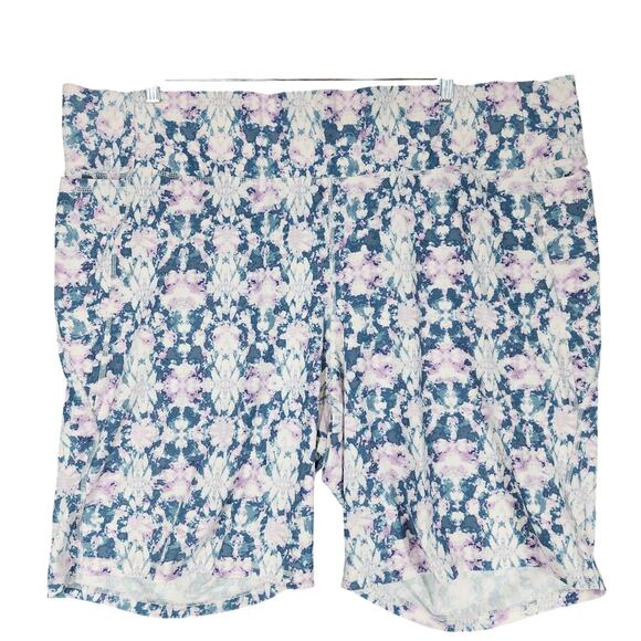 Livi Active Lane Bryant Shorts Leggings 30‎ 32 Floral Blue Pink Pockets 46x11 - Picture 1 of 12